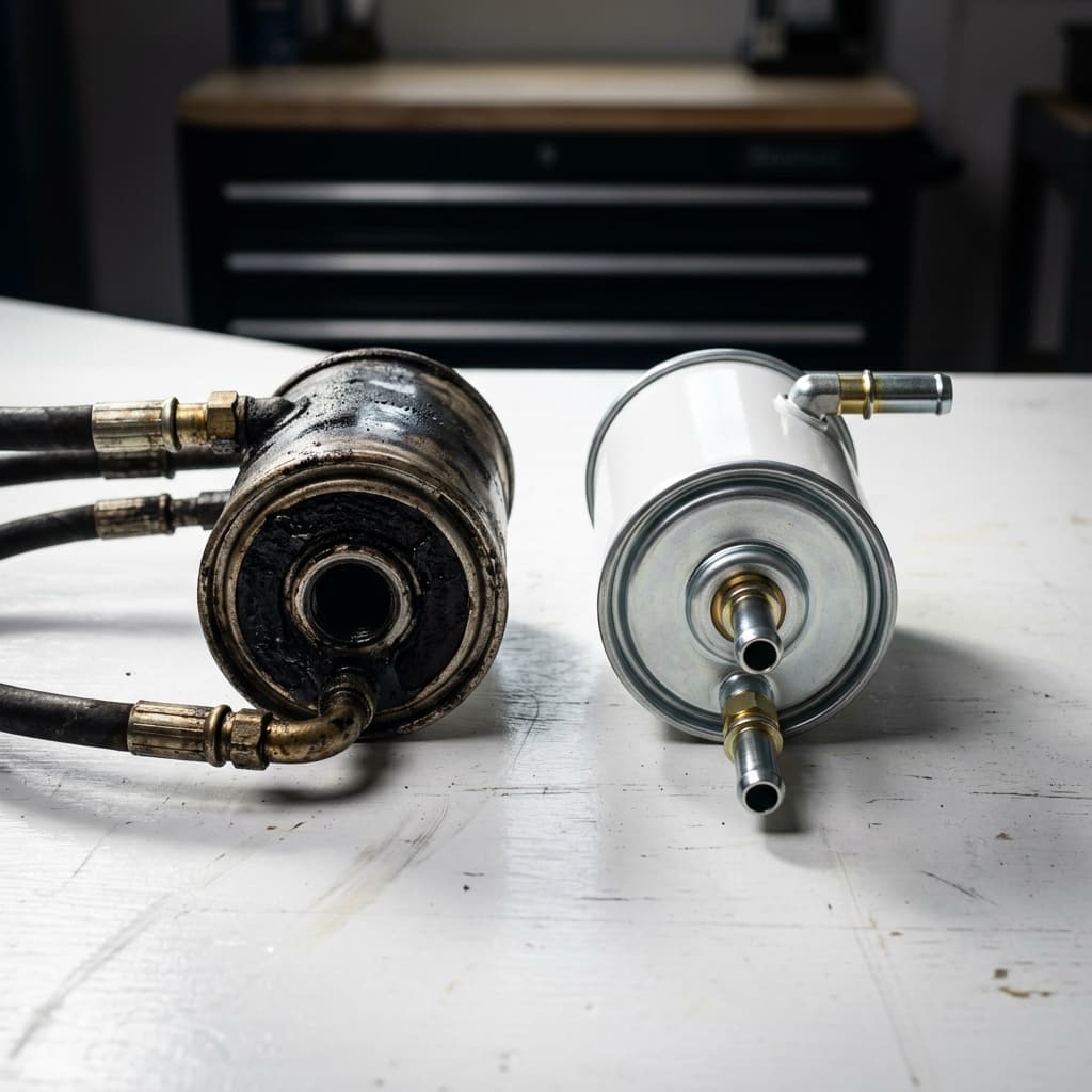 Electric fuel pump module removed from fuel tank during replacement service